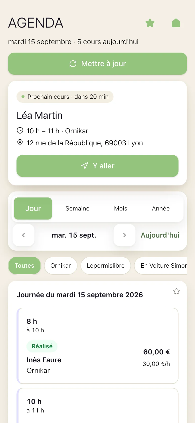 L'écran Agenda de libre ! : la semaine, avec des créneaux venus de plusieurs sources.